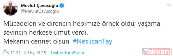 Ünlü İsimler Neslican Tay Hakkındaki Duygularını Sosyal Medyadan Paylaştı. İşte Mücadelesiyle Herkese Örnek Olan Neslican Paylaşımlarından Bazıları... Mevlüt...