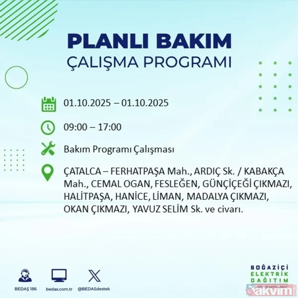 🔴1 Ekim 2025 İstanbul'da Elektrik Kesintisi Yaşanacak İlçeler
