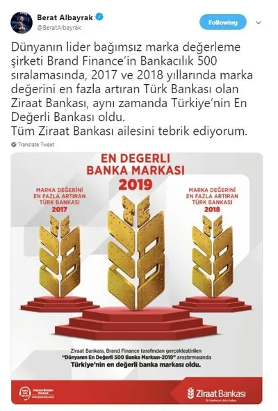 Hazine ve Maliye Bakanı Albayrak'tan Ziraat Bankası mesajı-1