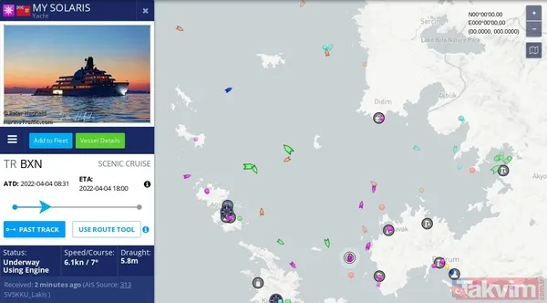 Denizlerdeki Gemi Trafiğini Takip Eden Marine Traffic Sitesine Göre, Solaris Bu Sabah Bodrum'dan Hareket Ederken Nereye Gittiği Bilinmiyor.