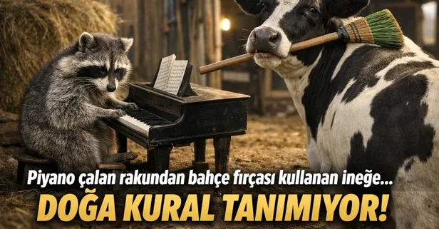 Piyano çalan rakundan bahçe fırçası kullanan ineğe... Doğa kural tanımıyor