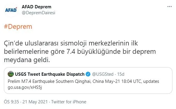 Son dakika: Çin'de 7,4 büyüklüğünde deprem | AFAD, Kandilli son depremler-2