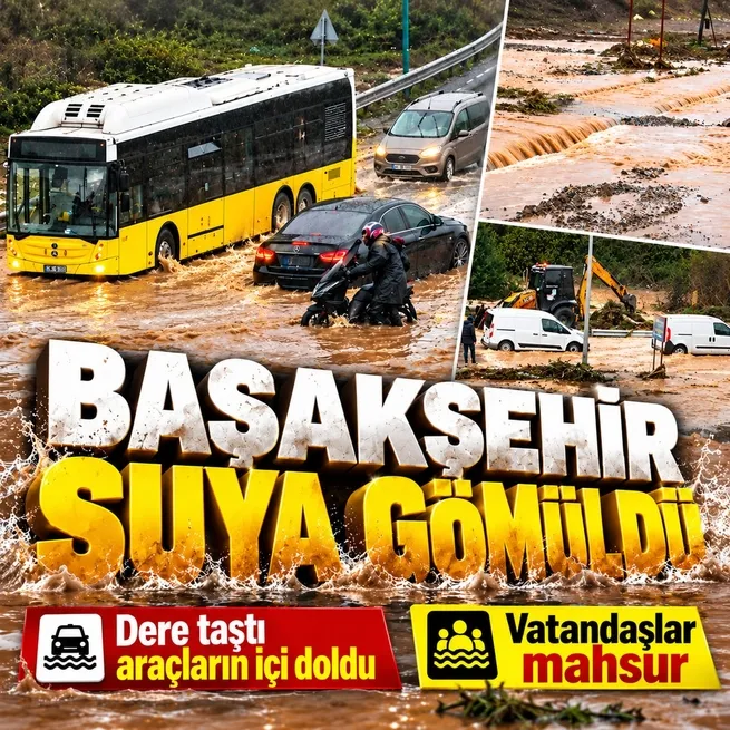 Başakşehirde yollar göle döndü: Araçlar mahsur kaldı!