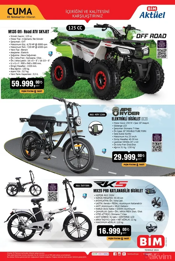 🔸 Road Atv Skyjet: 59.999 Tl 🔸 Elektrikli Bisiklet: 29.999 Tl 🔸 Mx25 Pro Katlanabilir Bisiklet: 16.999 Tl