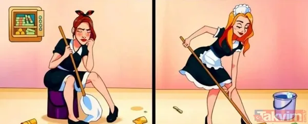 🧩 Beyin Yakan Bulmaca: Temizlikçi Kılığındaki Hırsız Kim? İki Kadın Bir Odayı Temizliyor Gibi Görünüyor. Ama Biri Aslında Oraya Temizlemek İçin Değil, Çalmak...