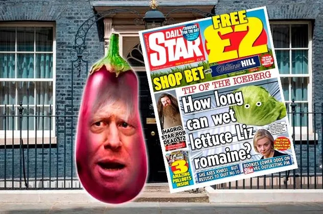 İngiliz medyası siyasi krizle dalga geçiyor: "Patlıcan Boris Johnson Karayip tatilinden döndü ve Marul Liz'in yerini almaya hazır"
