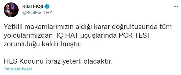 Son dakika: Türk Hava Yolları iç hat uçuşlarında PCR testi zorunluluğunu kaldırdı-1