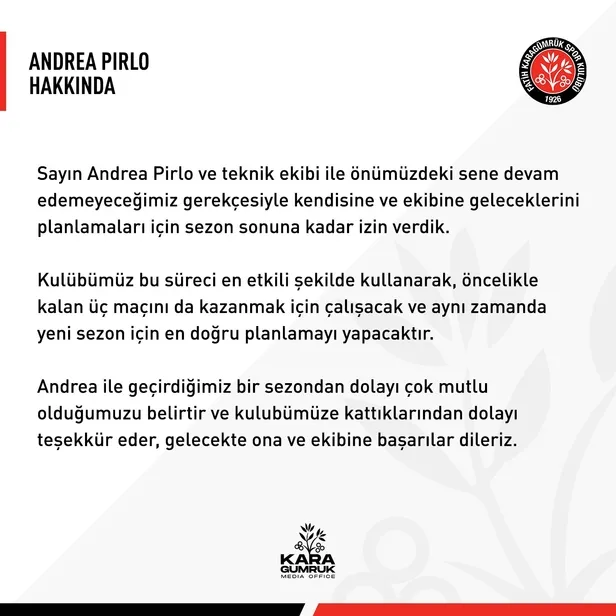 Fatih Karagümrük'te Andrea Pirlo dönemi sona erdi!-1