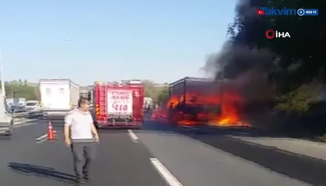 TEM'de TIR yangını (VİDEO)