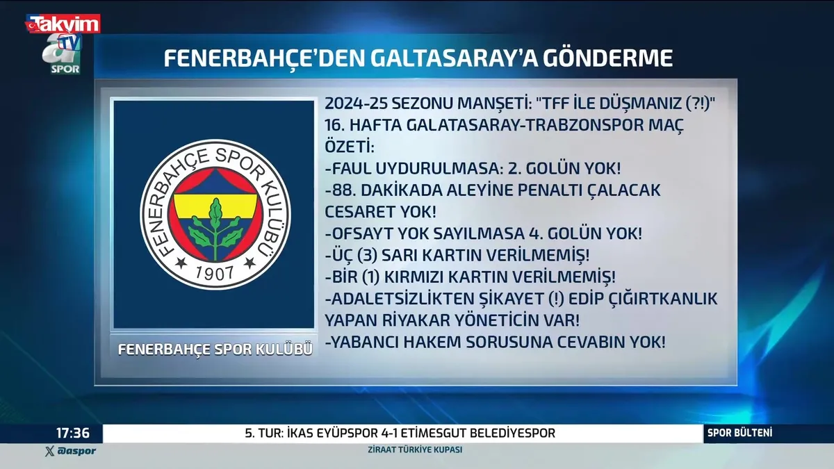 Fenerbahçe'den Galatasaray'a sert eleştiri!