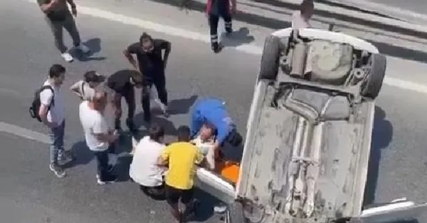 Zeytinburnu’nda korku dolu anlar: Üst yoldan D-100’e otomobil düştü!