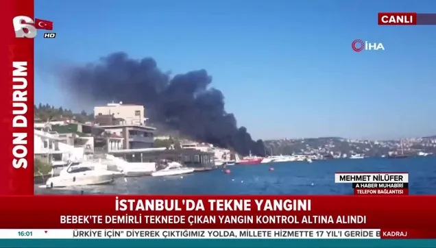 Bebek sahilinde bir tekne alev alev yandı!