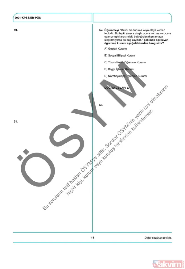 2021 KPSS soru kitapçığı ve cevap anahtarı | A Grubu ve Öğretmenlik (GY-GK- Eğitim Bilimleri) soruları - 47