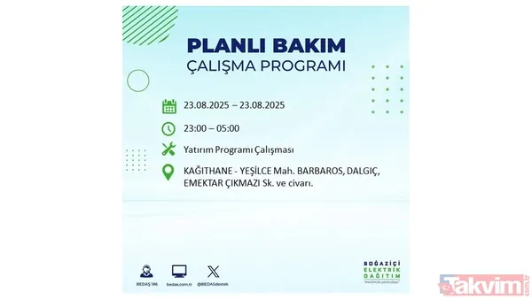 📌23 Ağustos Cumartesi İstanbul'da Elektrik Kesintisi Yaşanacak İlçeler