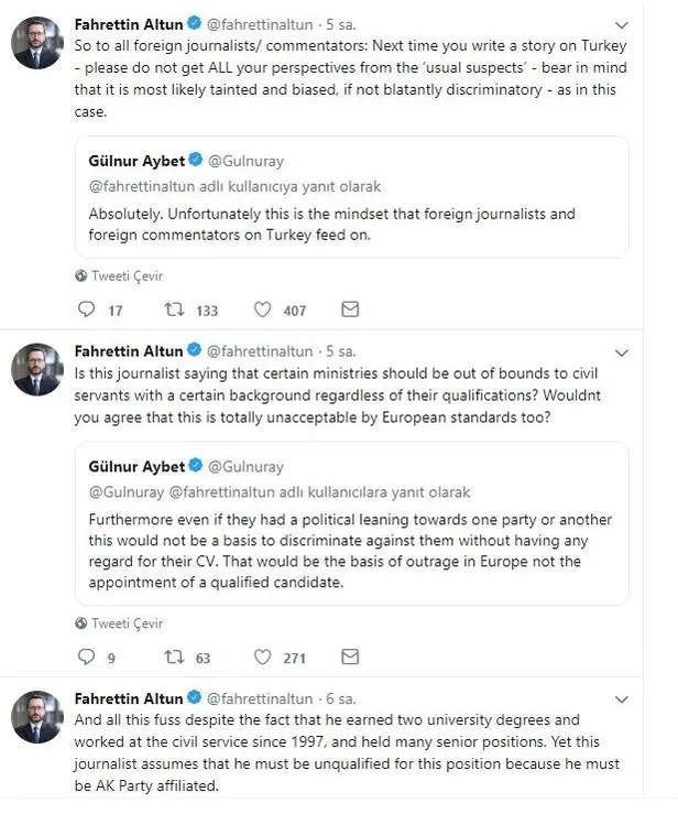 Fahrettin Altun'dan, skandal paylaşımda bulunan gazeteci Cansu Çamlıbel'e tepki-1