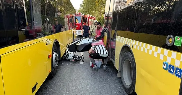 Aynı yerde iki İETT otobüsü kazası! Motosiklete çarptığı anlar kamerada