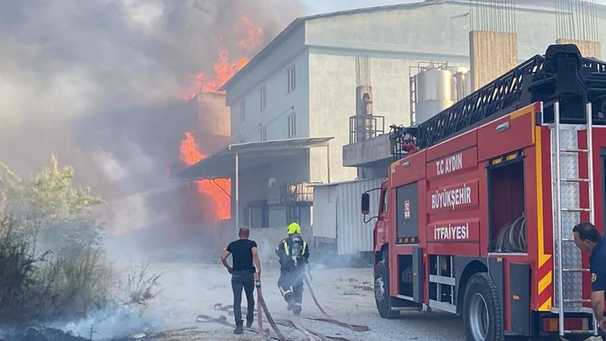 Aydın'ın Efeler ilçesinde korku dolu dakikalar! Otluk alanda çıkan yangın fabrikaya sıçradı | 1 itfaiye personeli fenalaştı