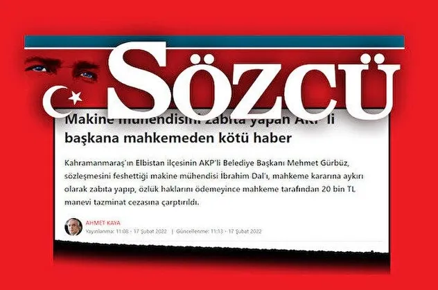 Sözcü gazetesinin "AK Parti'li belediye makine mühendisini zabıta yaptı" yalanını ortaya çıkaran mahkeme kararı
