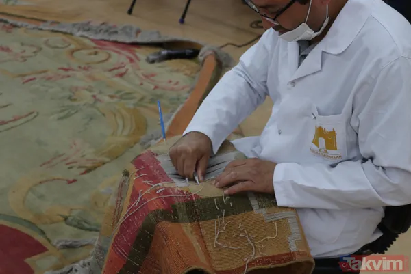 Tam 1 ton ağırlığında! Dolmabahçe Sarayı'nın en büyük halısı restore ediliyor - 18