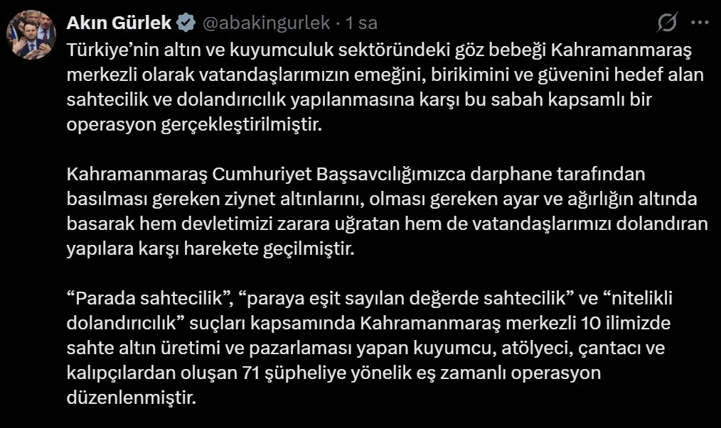 Bakan Gürlek'in paylaşımı