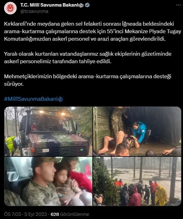 Kırklareli'ndeki selde arama kurtarma çalışmalarına Mehmetçik destek veriyor: 55’inci Mekanize Piyade Tugay Komutanlığı bölgede-5
