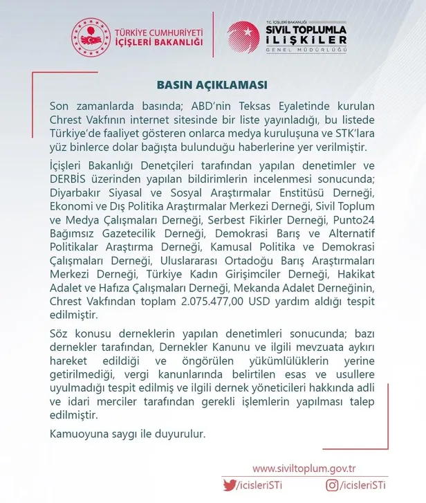 İçişleri'nden ABD merkezli Cherst Vakfı tarafından beslenen fondaşlara inceleme-3