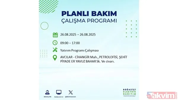 İstanbul'da elektrik kesintisi || 26 Ağustos Salı İstanbul'da elektrikler ne zaman gelecek? BEDAŞ ilçe ilçe saat verdi - 19
