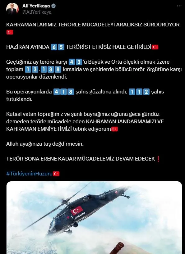 Terör örgütü PKK'ya darbe üstüne darbe: Haziranda 65 terörist etkisiz hale getirildi!-1