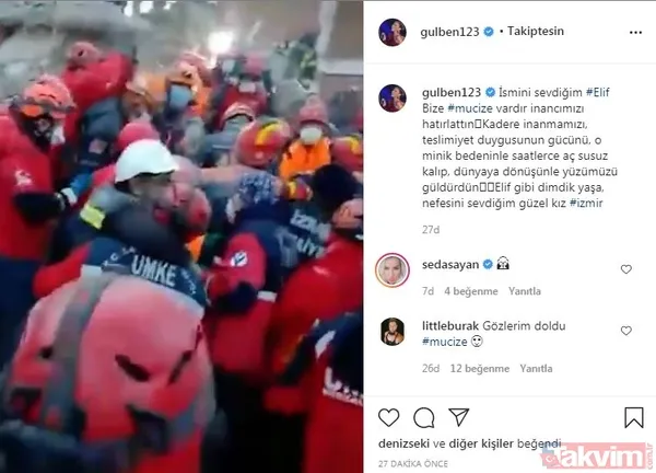 Elif bebek 65 saat sonra Türkiye'ye umut oldu! Ünlülerden Elif Perinçek paylaşımı: Bize yaşattığın mutluluk ve umut... - 24