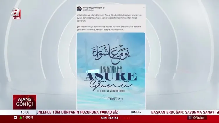 Başkan Erdoğan'dan aşure günü mesajı