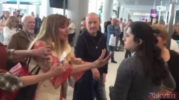 Havalimanında çalışan bir kadına hakaret ve küfürler yağdırarak tacizde bulunan Funda Esenç isimli saldırgan kadının hakaretleri sürerken kamera kayıtlarında...