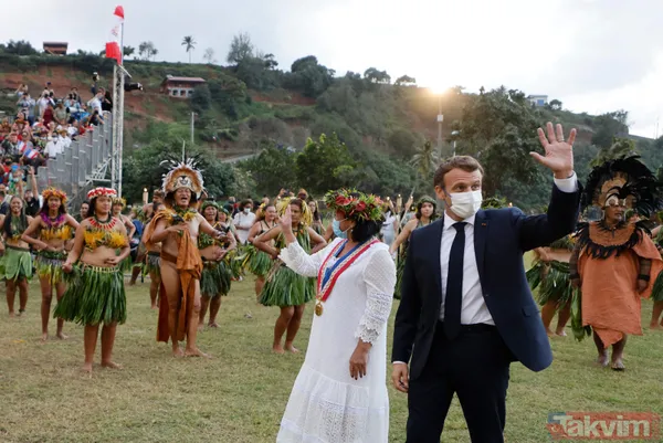 Fransa Cumhurbaşkanı Emmanuel Macron'un Fransız Polinezyası'nda ilginç anları! Boynuna çiçekleri doladılar - 35