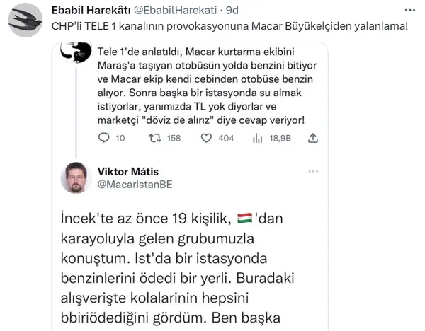 Kahramanmaraş depremi üzerinden yeni algı operasyonu! TELE 1'in yalanını Macar Büyükelçi deşifre etti!-8