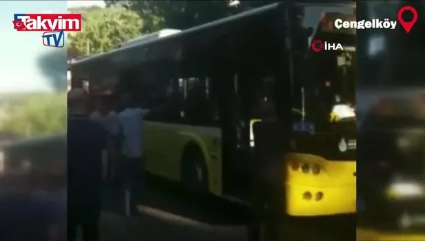 YER: İstanbul Çengelköy! Arızalanan İETT otobüsünü yolcular böyle itti…
