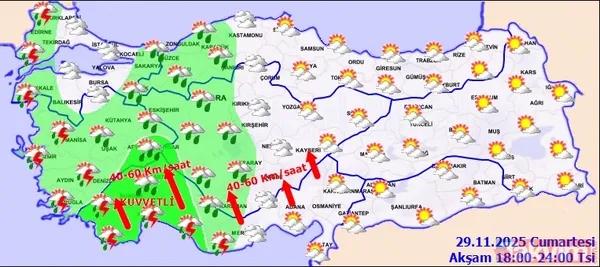 Meteoroloji’den 8 kente kodlu uyarı: Şiddetli rüzgar ve sağanak kapıda! 29 Kasım il il hava durumu - 16