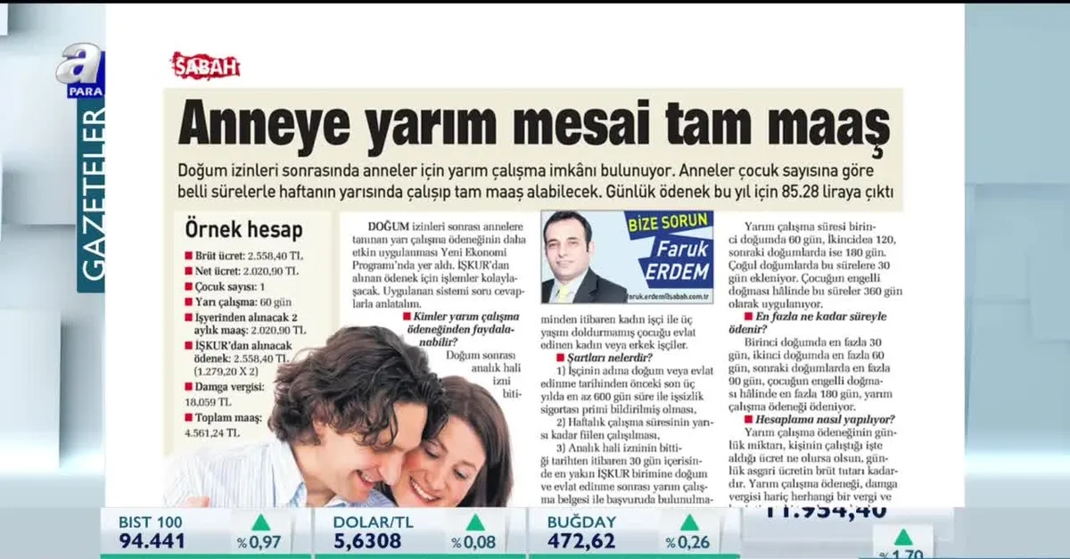 Anneye yarım mesai tam maaş