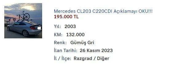 arabasiz-kimse-kalmayacak-200-bin-tl-altindaki-2-el-otomobiller-bu-ilanlari-goren-havada-kapiyor-1702911263860.jpg 2 el otomobilde fiyatlar düşüşe geçti! 2003 model Mercedes CL2023 195 bin TL! İşte son fırsat ilanları...-6