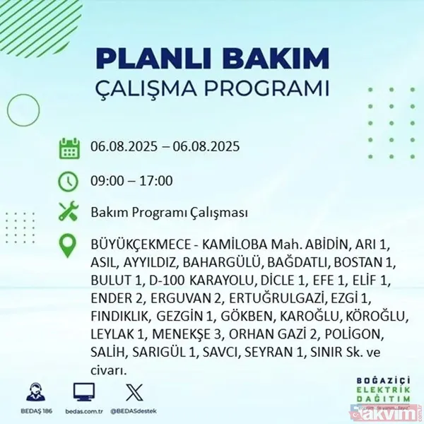 6 Ağustos İstanbul'da Elektrik Kesintisi Yaşanacak İlçeler