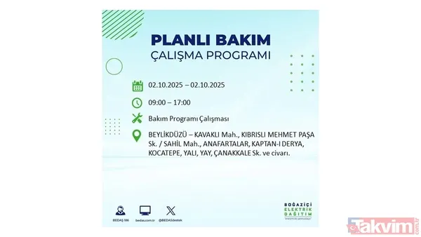 🔵2 Ekim 2025 Perşembe Günü İstanbul'da Elektrik Kesintisi Yaşanacak İlçeler