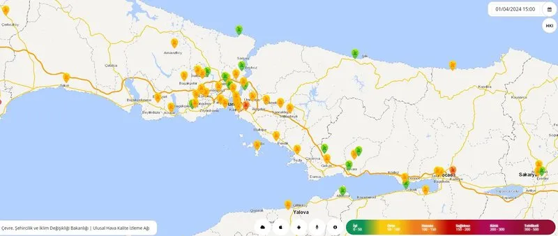 1 Nisan hava kirliliği haritası 