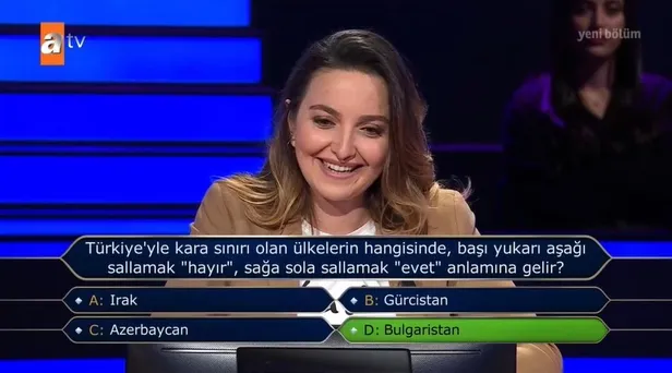 turkiyeye-kara-siniri-olan-hangi-ulkede-asi-yukari-asagi-sallamak-hayir-anlamina-gelir-1626550509300.jpeg Türkiye'ye kara sınırı olan hangi ülkede başı yukarı aşağı sallamak "hayır" anlamına gelir? | Kim Milyoner Olmak İster-4