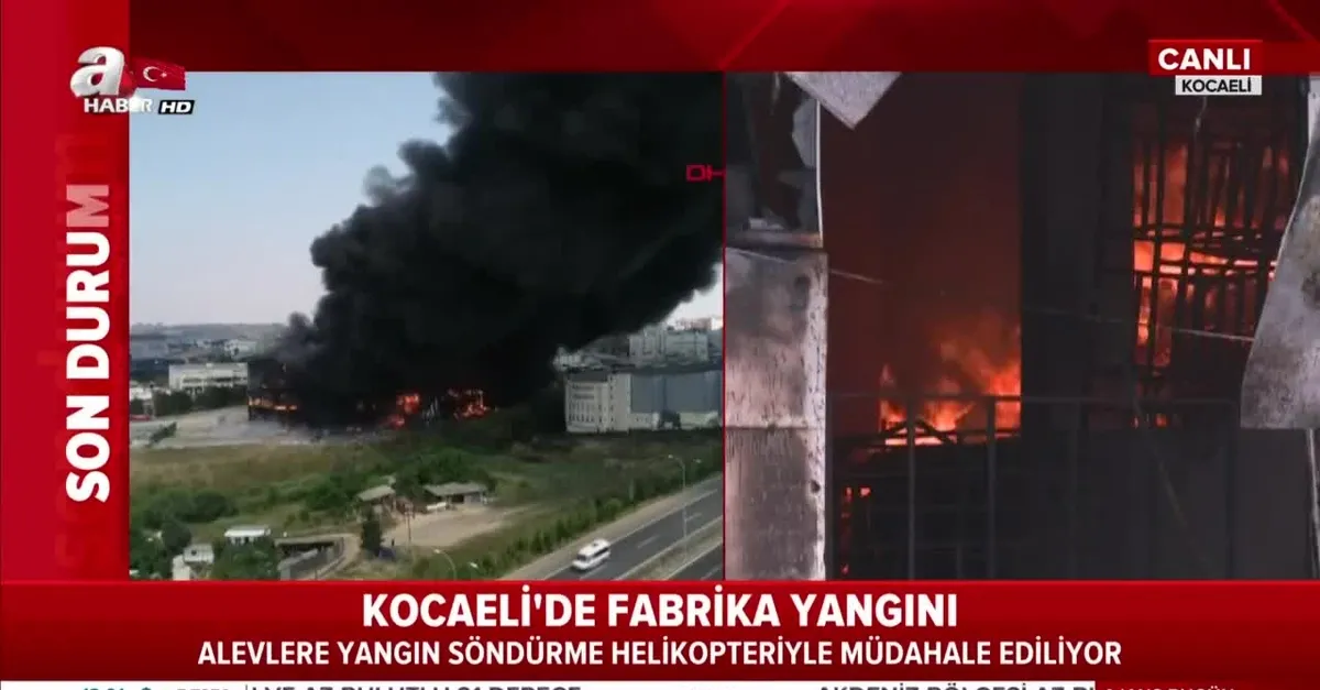 Kocaeli'de fabrika yangını (Video)