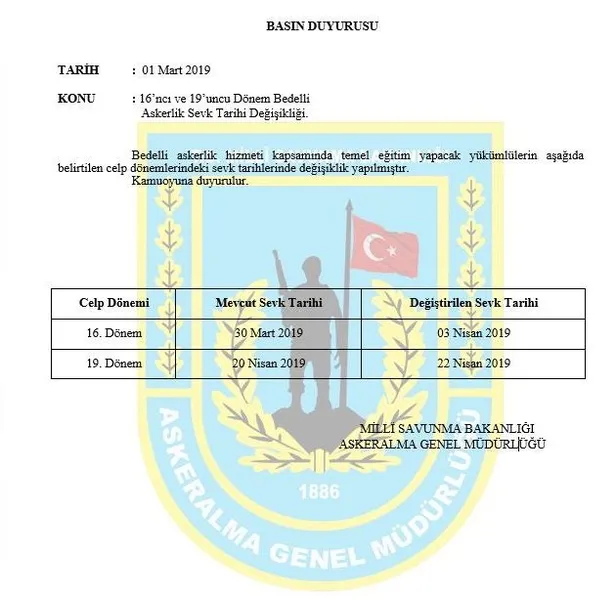 Bedelli askerlik 16. ve 19. celp dönemi sevk tarihinde değişiklik! Celp dönemleri sevk tarihi ne zaman?-1