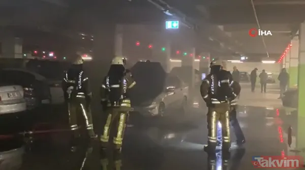 Seyir halinde motor bölümünden alev aldı! Büyük Çamlıca Camisi'nin kapalı otoparkında araç yangını - 5