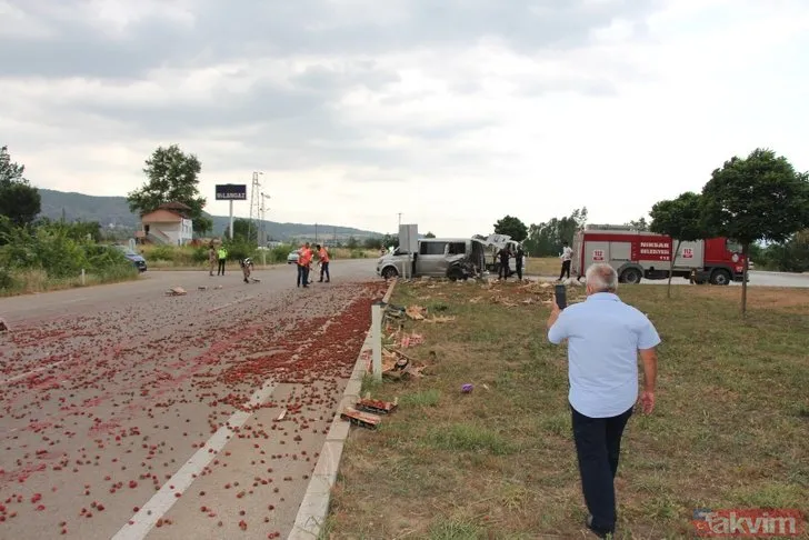 Tokat Niksar’da otomobil çilek yüklü minibüse çarptı! Çilekler yola savruldu