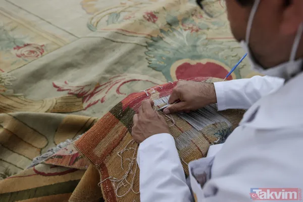 Tam 1 ton ağırlığında! Dolmabahçe Sarayı'nın en büyük halısı restore ediliyor - 8