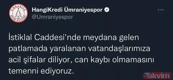 İstiklal Caddesi'nde hain terör saldırısı sonrası Türkiye tek yürek! Spor camiasından geçmiş olsun mesajları... - 10