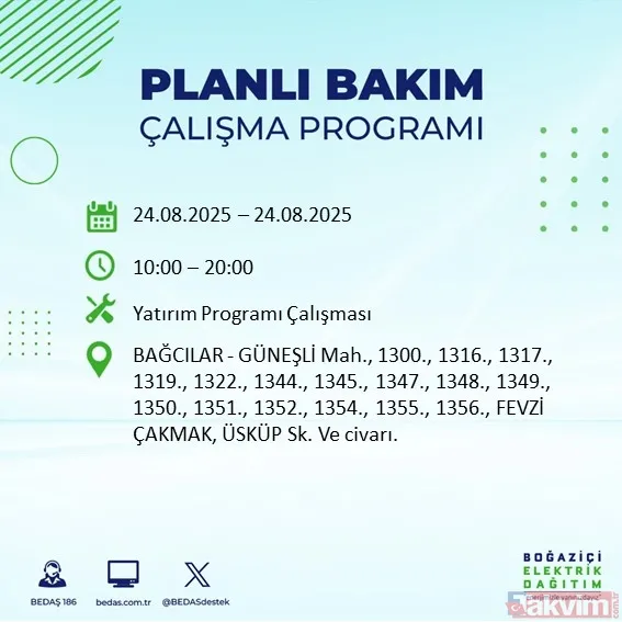 BEDAŞ ve AYEDAŞ tek tek listeledi: İşte 24 Ağustos elektrik kesintisi yaşanacak ilçeler: Kartal, Arnavutköy, Avcılar… - 3