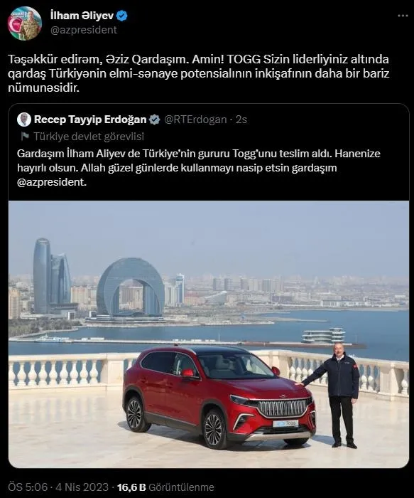Togg sırası Gardaş Azerbaycan'da! İkinci anahtar Azerbaycan Cumhurbaşkanı İlham Aliyev'e teslim edildi-5