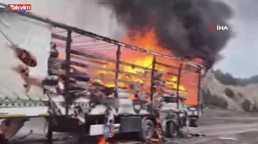 Bolu'da kağıt yüklü dorse alev topuna döndü